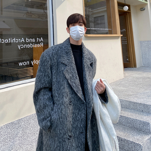 韩风夹棉保暖中长款休闲宽松毛呢料大衣男女冬季痞帅过膝情侣外套