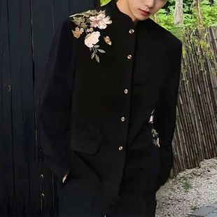 春秋季中山服中山装男生国风大合唱团演出主持人刺绣西服礼服外套