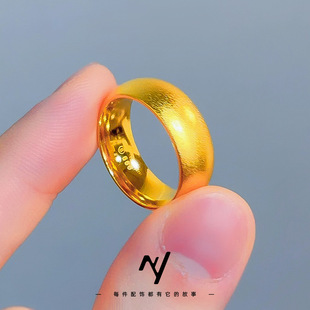 古法泥鳅背戒指女素圈亮面仿真黄金指环男情侣款结婚加厚闭口尾戒