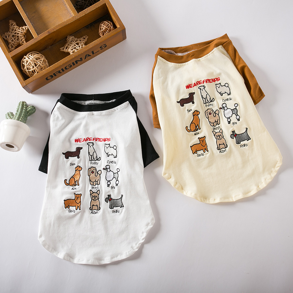 比熊博美柴犬春夏狗狗衣服绣花T恤宠物马尔济斯约克夏泰迪雪纳瑞
