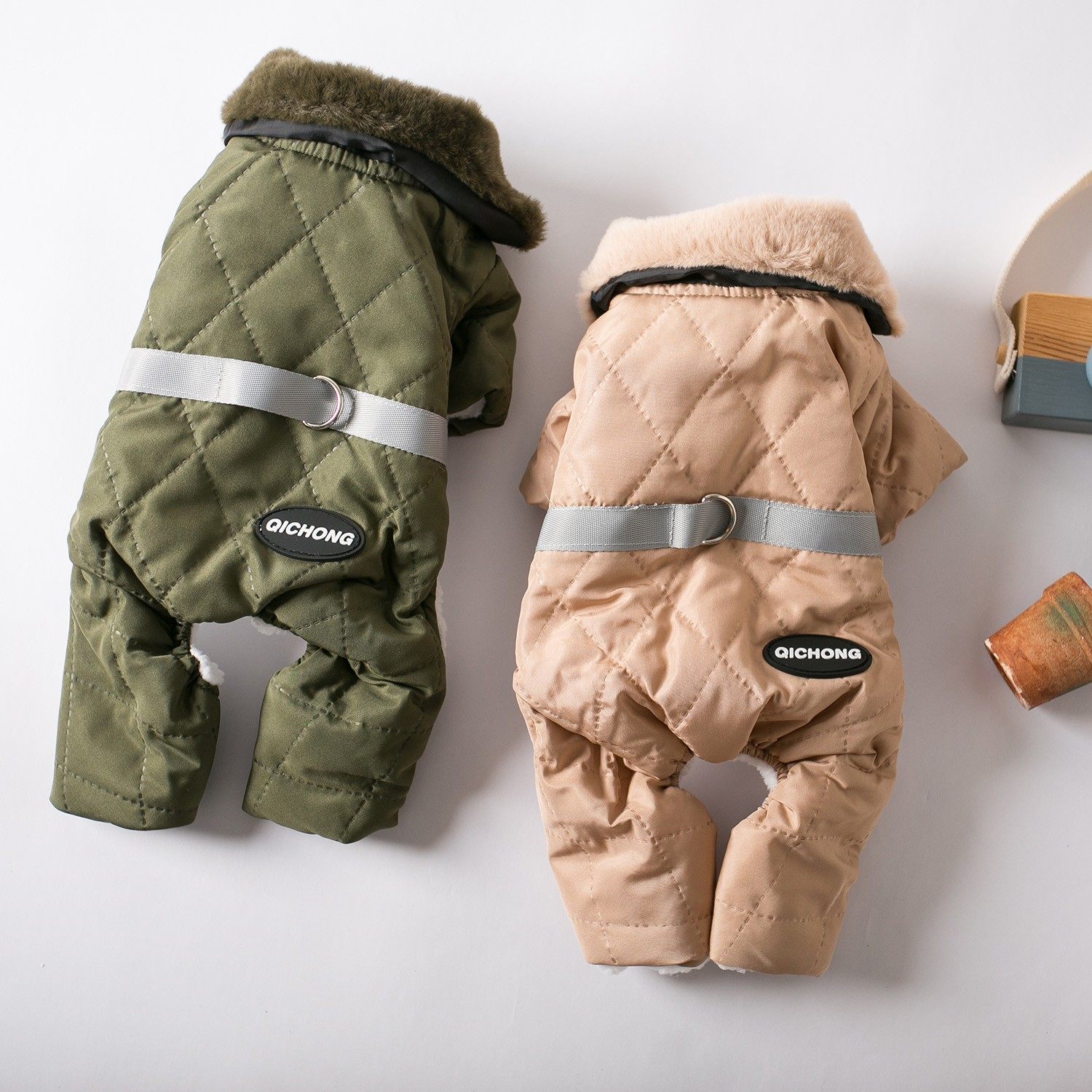 可牵引衣服狗狗衣服宠物四脚衣泰迪狗狗衣服秋冬装小狗衣服双层加