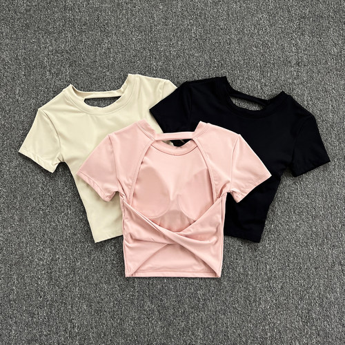 固定胸垫绝美普拉提运动上衣女可外穿速干修身显瘦健身瑜伽服短袖