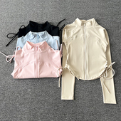 瑜伽服秋季 专业跑步健身上衣 运动外套女抽绳紧身显瘦拉链立领长袖