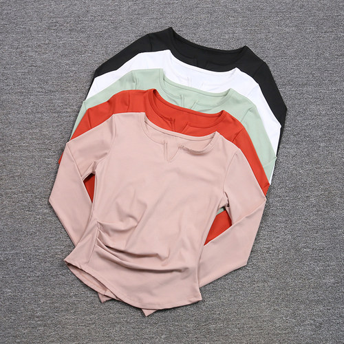 吸汗速干女V领长袖瑜伽上衣