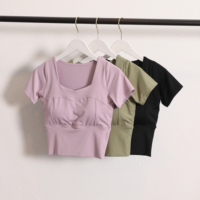 短袖透气吸汗女紧身型带胸垫短袖