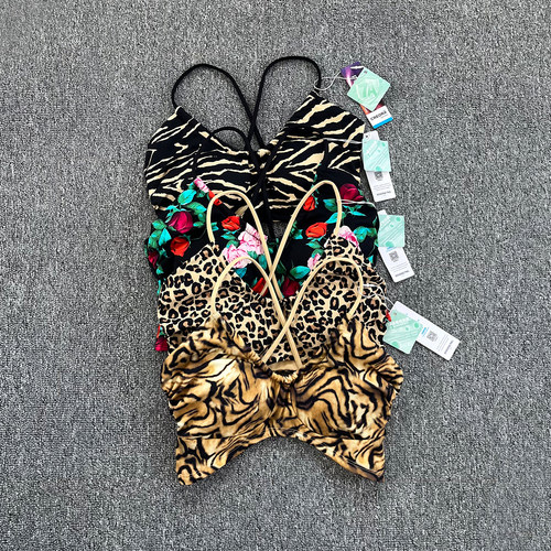 新品一体式细带运动内衣女时尚印花美背豹纹网红文胸瑜伽服健身