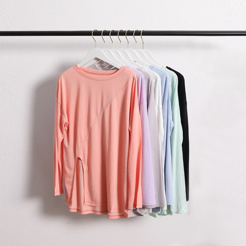 新款天丝雪花瑜伽服女秋季运动长袖健身罩衫速干遮肉上衣