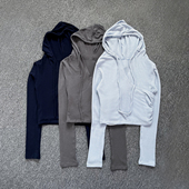 瑜伽速干健身服 女子跑步弹力修身 连帽显瘦紧身长袖 运动T恤打底衫