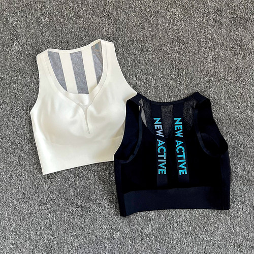 新品透气网纱后背瑜伽运动内衣女小胸防震固定杯运动美背心文胸罩