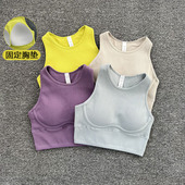 跑步健身运动背心一体式 女高强度螺纹镂空美背防震紧身瑜伽文胸春