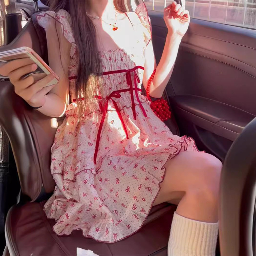 惊喜依依新款森系甜美温柔风雪纺连衣裙仙女学生背带短款小裙子潮