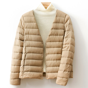 惊喜依依90绒内胆轻薄羽绒服女款短款无领2024秋冬薄款白鸭绒轻便