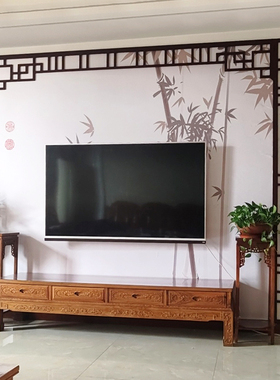 新中式电视背景墙边框木格栅镂空花格装饰PVC雕花板木隔断通花板