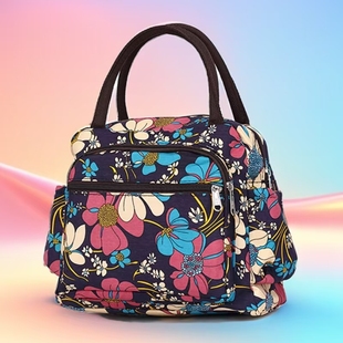 文艺高品质富婆加厚手提包小清新碎花时尚上班饭包拉链袋妈咪女包