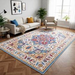 轻奢土耳其地毯加厚复古毛绒茶几毯客厅地毯家用美式棉麻三防可擦