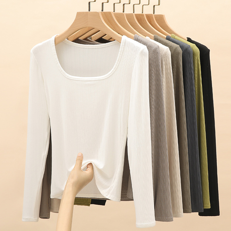 H235严选新款大U领体恤衫女打底衫T恤长袖上衣内搭修身女装春款爆