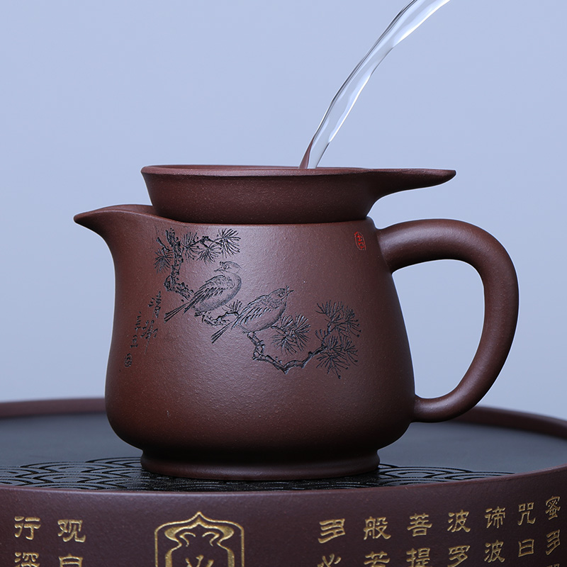 紫砂公道杯茶漏精品刻绘