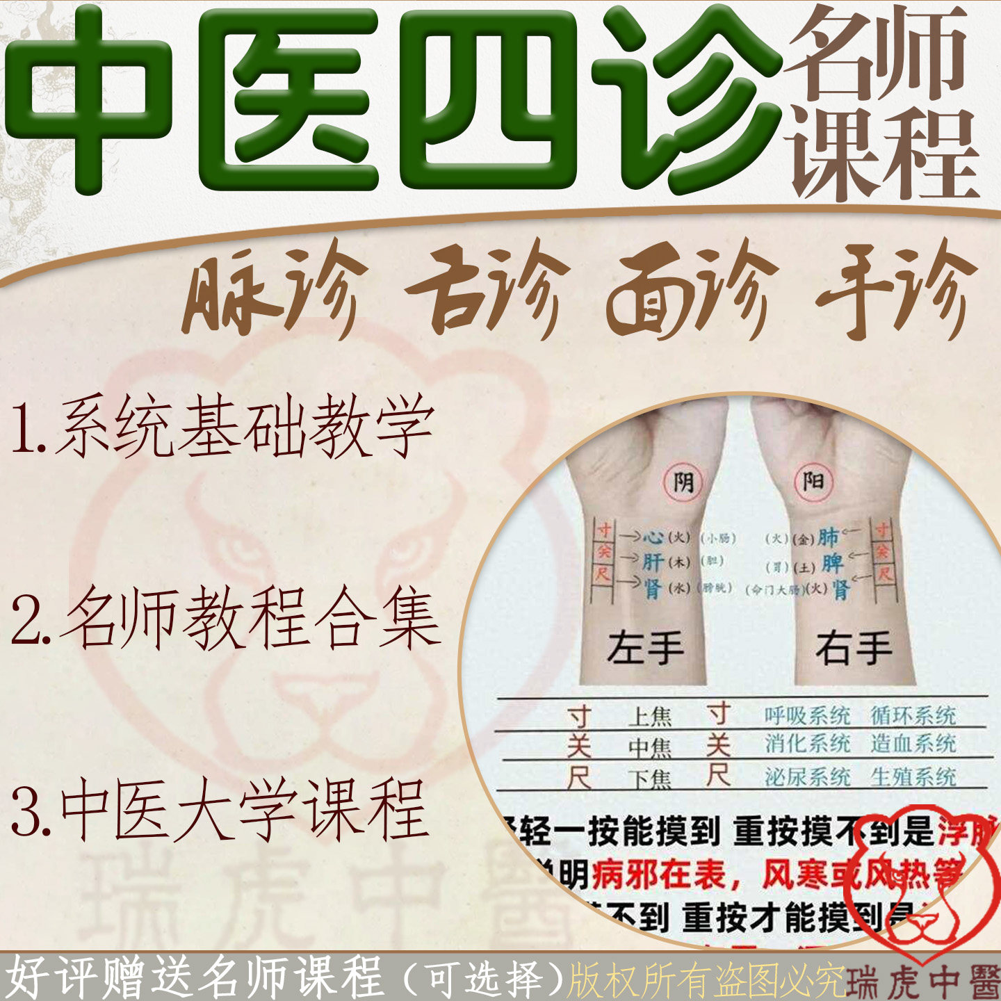 中医四诊视频课程脉诊舌诊手诊面诊断把脉号脉辩证学自学基础教程