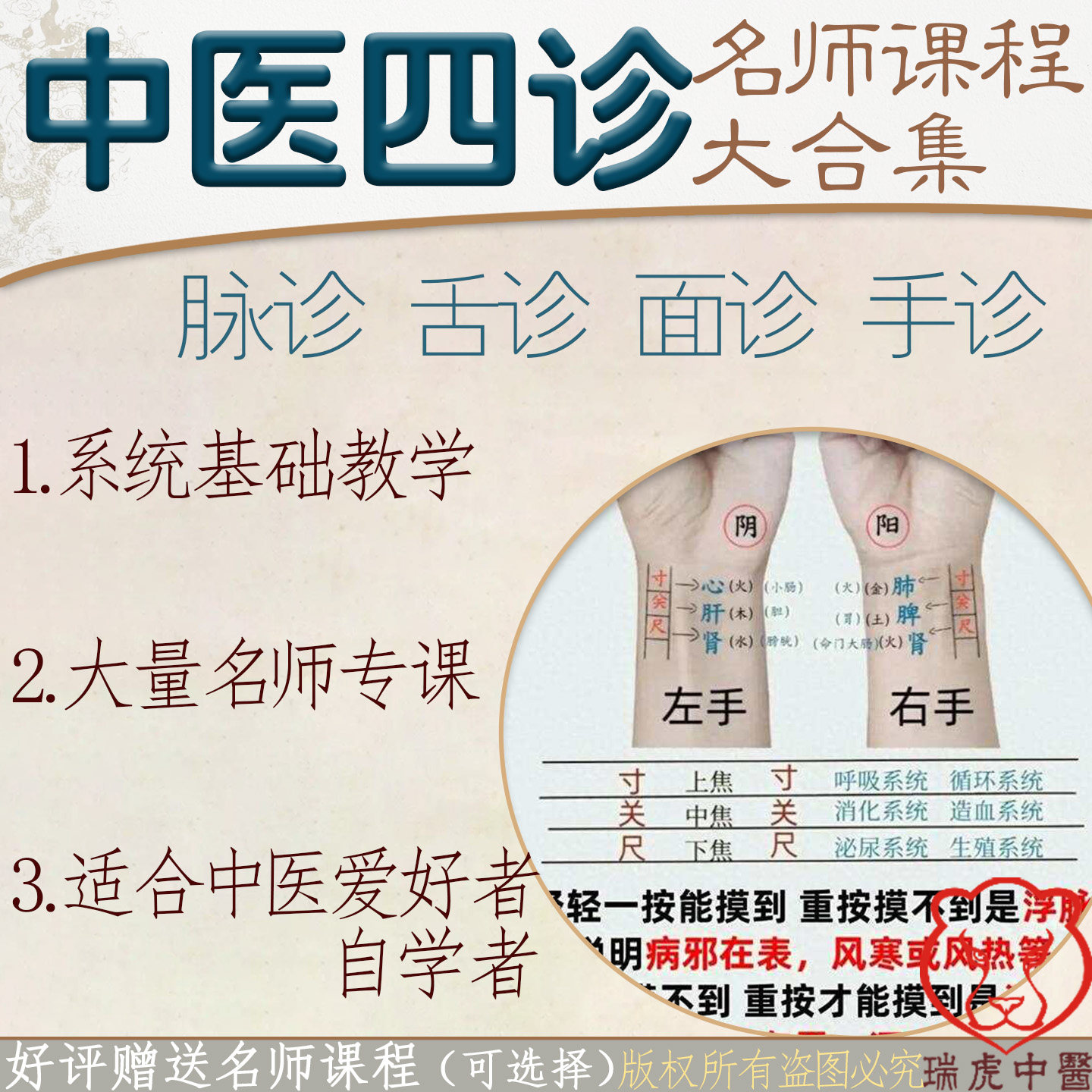 中医脉诊手诊舌诊面诊视频课程诊断学四诊辩证培训教学自学教程