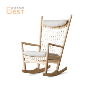 Hans wegner wooden rocking chair简约实木单人沙发椅现代客厅椅