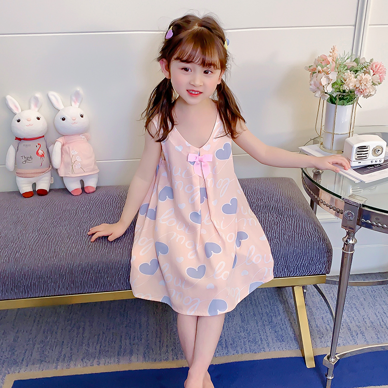 女童睡裙绵绸夏季棉绸儿童薄款无袖小孩大睡衣2025新款宝宝家居服