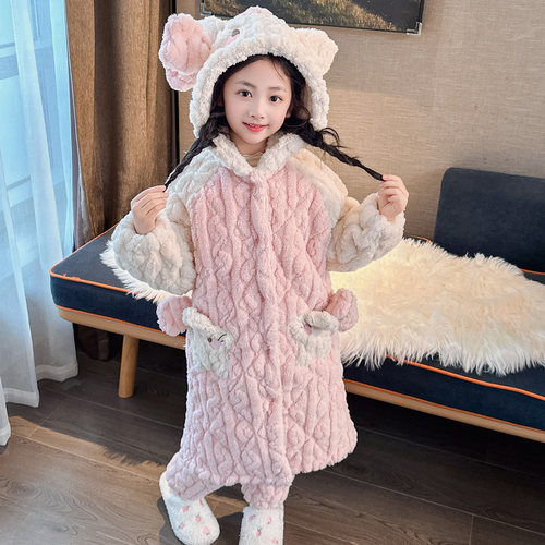 儿童夹棉睡衣套装冬季加厚款