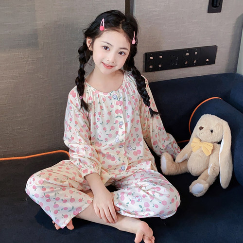 儿童棉绸睡衣薄款夏季长袖女童中大童绵绸家居服2025新款宝宝套装