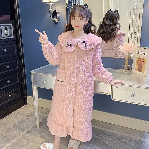 加厚夹棉睡袍保暖居家