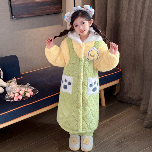 加长款三层夹棉套装珊瑚绒保暖