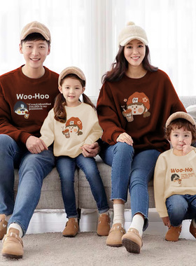 亲子装秋冬新款Mick奶茶一家三四口母女母子装洋气卫衣婴儿百日照