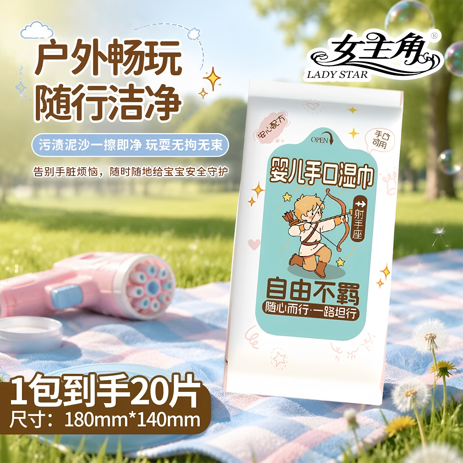 女主角十二星座26包启封装20抽婴儿手口清洁湿巾家用外出上学