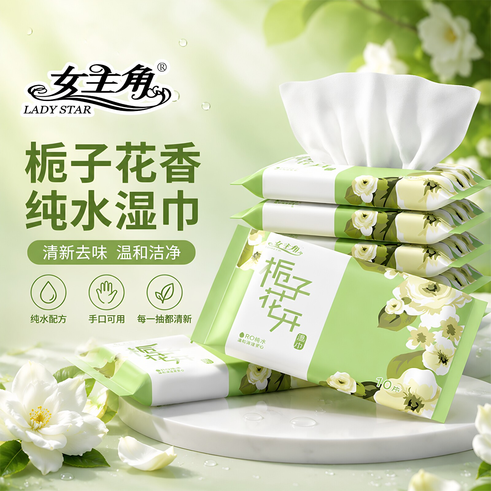 女主角栀子花香湿巾独立小包装高性价比家用外出上班族专用便携装