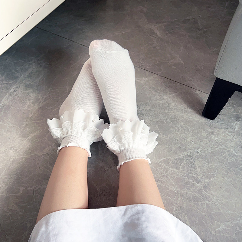 jk美腿可爱女纯棉花边袜子