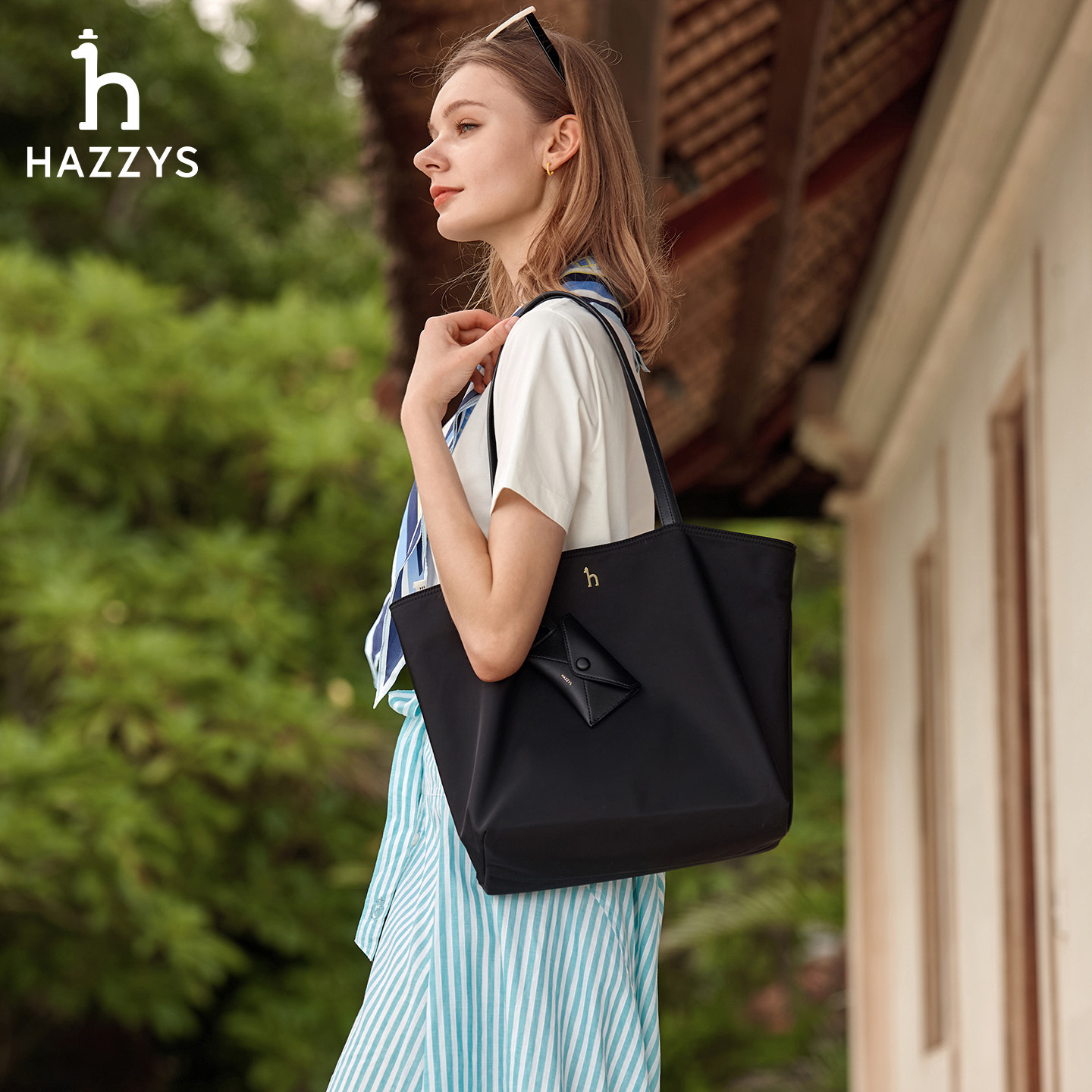 【专柜正品】Hazzys哈吉斯通勤休闲大容量托特包单肩手拎女款包包图片