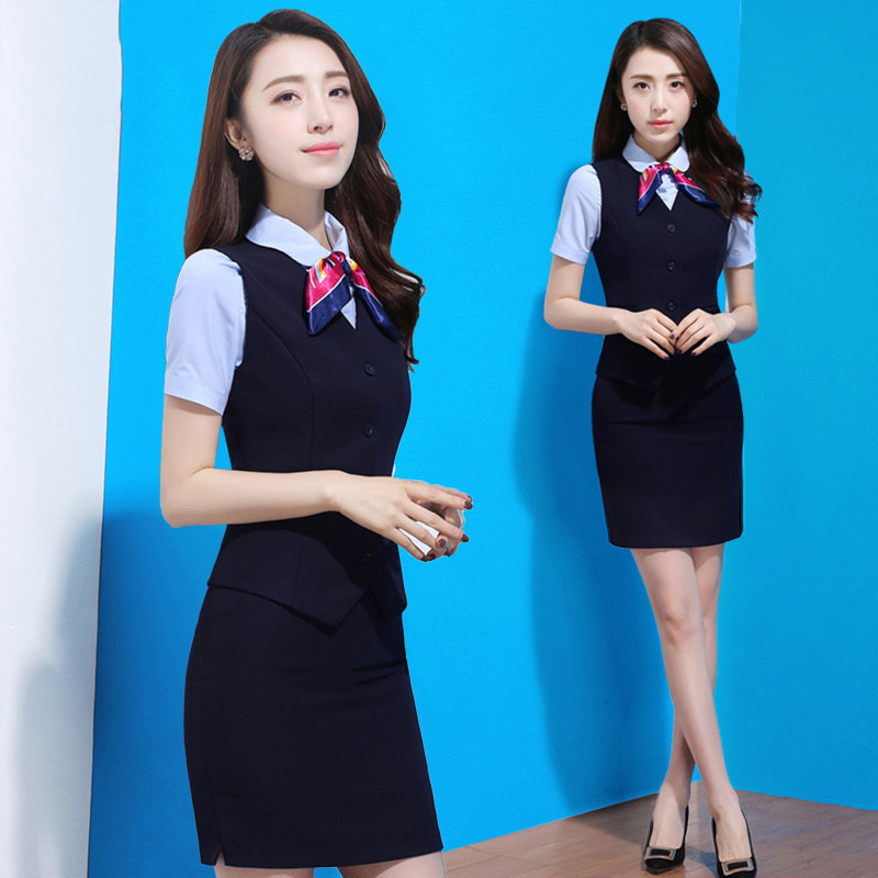 职业装套装女夏季时尚美容师空姐制服马甲套裙正装前台工装工作服