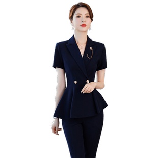 高端职业套装售楼部正装薄酒店前台西装女美容师工作服高级感夏天