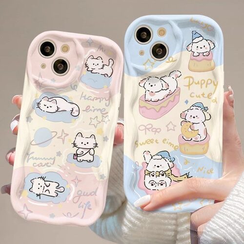 可爱小狗适用于苹果17promax手机保护壳15plus女iPhone15pro/13奶油纹11/12mini防摔xs/xr卡通8/7plus透明se2