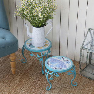 2件套植物花架花盆金属置物架马赛克陶瓷台面露台阳台装饰品