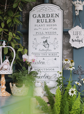 森得源Garden Rules入户欢迎牌户外花园挂牌装饰墙面壁挂铁艺门牌