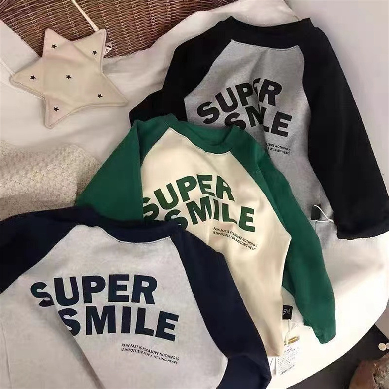 纯棉韩系新款儿童春季上衣男女宝潮流字母印花T恤中小孩长袖衣服