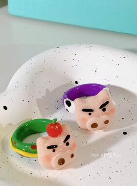 POP X原创童趣 肥嘟嘟左卫门旋转粘土戒指 小众可爱情侣指环