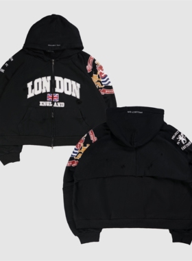 现货PROJECT GR外套做旧VINTAGE破坏OPUIM短宽卫衣美式嘻哈BOXY