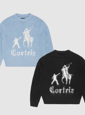 现货CORTEIZ恶魔岛马海毛套头针织衫毛衣BOXY短宽美式嘻哈滑板