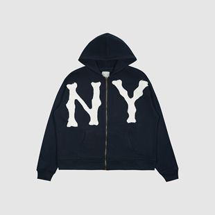 现货AKIMBO做旧贴布破坏毛边拉链卫衣短宽BOXY外套美式嘻哈滑板