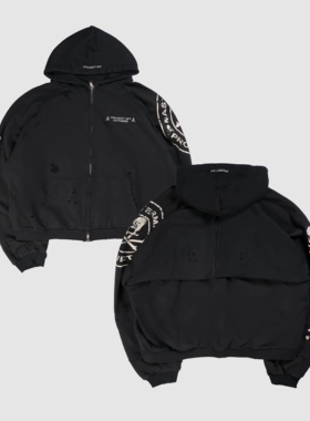 现货PROJECT GR外套做旧VINTAGE破坏OPUIM短宽卫衣美式嘻哈BOXY