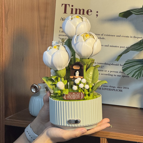 电动茉莉花积木拼装永生花束