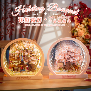 新年积木拼装桃树3d立体相框摆件小颗粒成人版拼图春节礼物送朋友