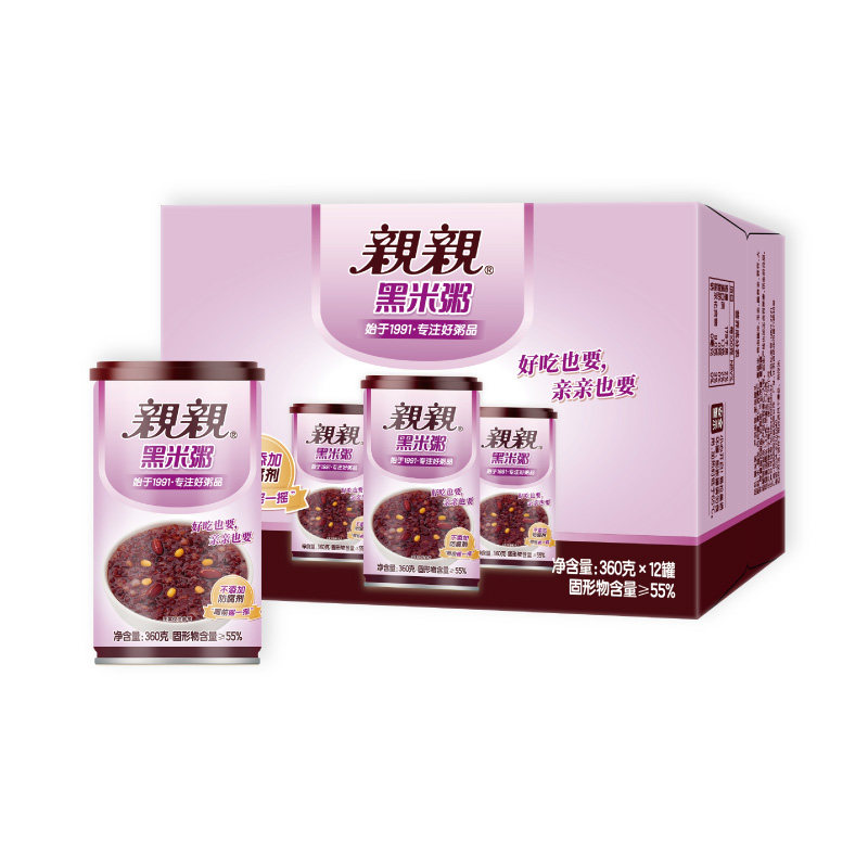 亲亲八宝粥黑米粥速食整箱360ml*12罐早餐休闲小吃即桂圆莲子食粥