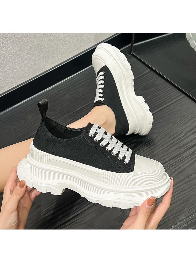 明星同款麦昆厚底帆布鞋女春秋运动小白鞋老爹鞋松糕增高休闲