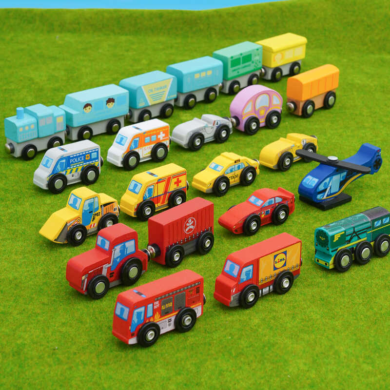 儿童小火车头玩具木制质小车轨道滑行车磁性车头车厢兼容木质轨道